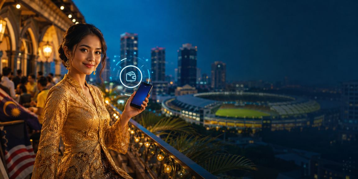 Pengguna wanita dari Selangor membuat deposit untuk loteri e510 dengan pakaian kebaya